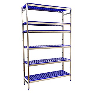 Simonrack Simoninox Metallregal Grundelement (H x B x T: 160 x 166 x 50 cm, Traglast pro Boden: 180 kg, Anzahl Böden: 6 Stk., Stecken, Material Boden: Kunststoff)