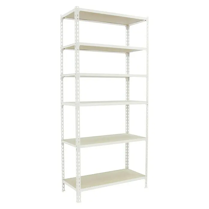 Simonrack Maderclick Metallregal Maderclick SuperPlus - H x B x T: 250 x 110 x 30 cm, Traglast pro Boden: 200 kg, Anzahl Böden: 6 Stk., Stecken, Weiß - Ein weißes Regal mit sechs Ablagen. Perfekt für zusätzliche Lagerung in Garage, Keller oder Werkstatt. Das Regal ist leicht zu montieren.