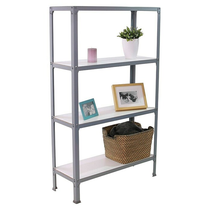 Simonrack Simonhome Metallregal Click Wood Mini (H x B x T: 160 x 80 x 30 cm, Traglast pro Boden: 150 kg, Anzahl Böden: 4 Stk., Stecken, Grau/Weiß) | BAUHAUS