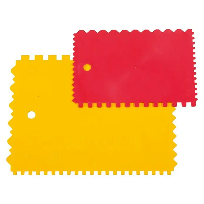 swingcolor Kleberspachtel-Satz - 2 -tlg., Polystyrol - Zwei bunte Teigschaber mit gezackten Kanten zum Dekorieren von Kuchen und Torten. Ideal für Konditoren und Hobbybäcker.