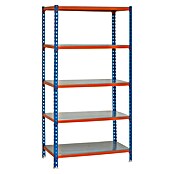 Simonrack Simonclick Metallregal Simonclick Super Plus (H x B x T: 200 x 110 x 30 cm, Traglast pro Boden: 200 kg, Anzahl Böden: 5 Stk., Stecken, Blau/Orange/Silber) | BAUHAUS