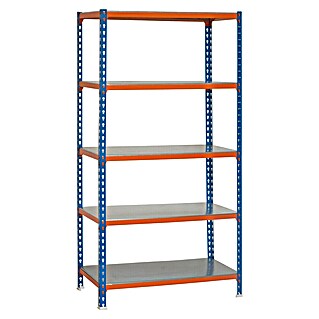 Simonrack Simonclick Metallregal Simonclick Mega Plus (H x B x T: 200 x 120 x 50 cm, Traglast pro Boden: 200 kg, Anzahl Böden: 5 Stk., Stecken, Blau/Orange/Silber)