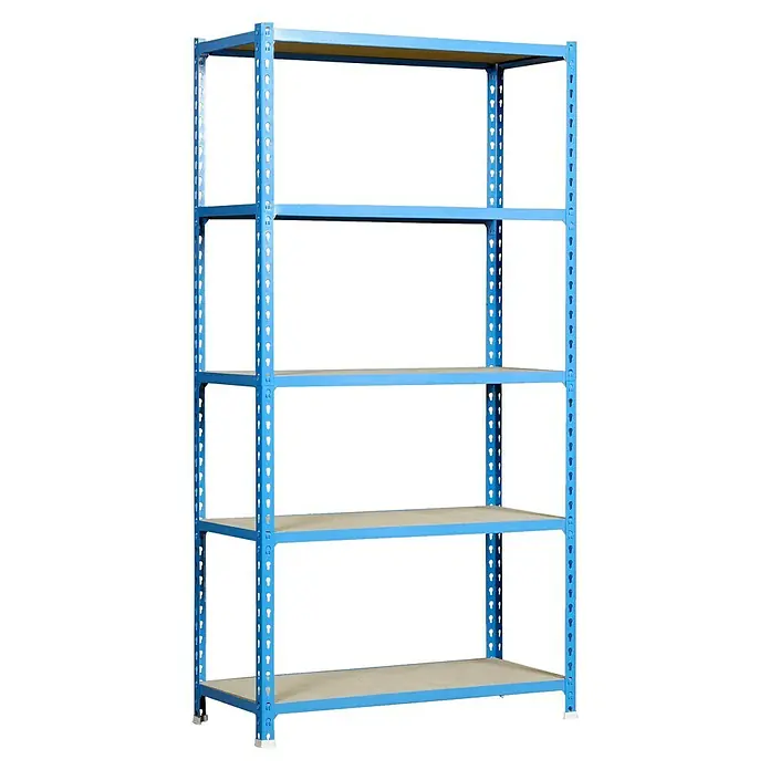 Simonrack Maderclick Metallregal Maderclick MegaPlus - H x B x T: 200 x 120 x 40 cm, Traglast pro Boden: 200 kg, Anzahl Böden: 5 Stk., Stecken, Blau - Ein blaues Metallregal mit fünf Regalböden. Ideal für Lagerung und Organisation im Keller, der Garage oder im Lagerraum.