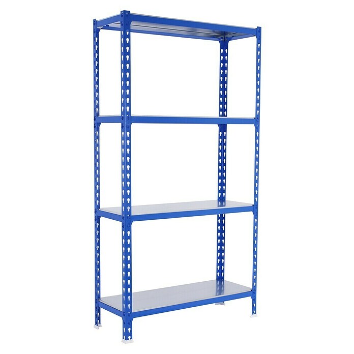 Simonrack Simonclick Metallregal Simonclick Mega Plus (H x B x T: 150 x 120 x 30 cm, Traglast pro Boden: 200 kg, Anzahl Böden: 4 Stk., Stecken, Blau/Silber) | BAUHAUS