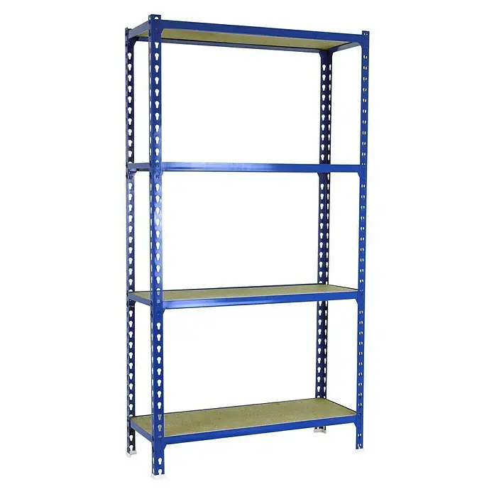 Simonrack Maderclick Metallregal Maderclick MegaPlus - H x B x T: 150 x 120 x 30 cm, Traglast pro Boden: 200 kg, Anzahl Böden: 4 Stk., Stecken, Blau - Blaues Regal mit vier Regalböden, ideal für Lagerung und Organisation von Gegenständen im Büro oder zu Hause. Praktisch und stabil.