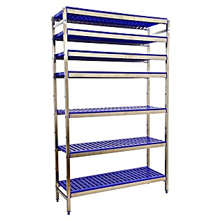 Simonrack Simoninox Estantería metálica Inicial (Al x An x Pr: 200 x 86 x 50 cm, Capacidad de carga por balda: 180 kg, Número de baldas: 7 ud., Inserción, Material balda: Plástico)