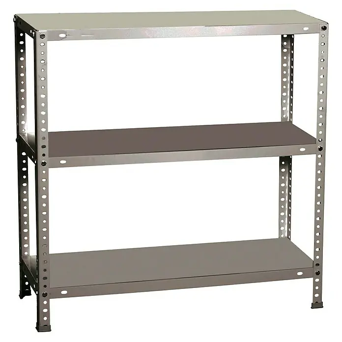 Simonrack Simonclassic Metallregal Comfort Mini - H x B x T: 90 x 80 x 40 cm, Traglast pro Boden: 100 kg, Anzahl Böden: 3 Stk., Schrauben, Grau - Ein dreistufiges Metallregal mit stabilen, grauen Regalböden für Lagerung und Organisation.