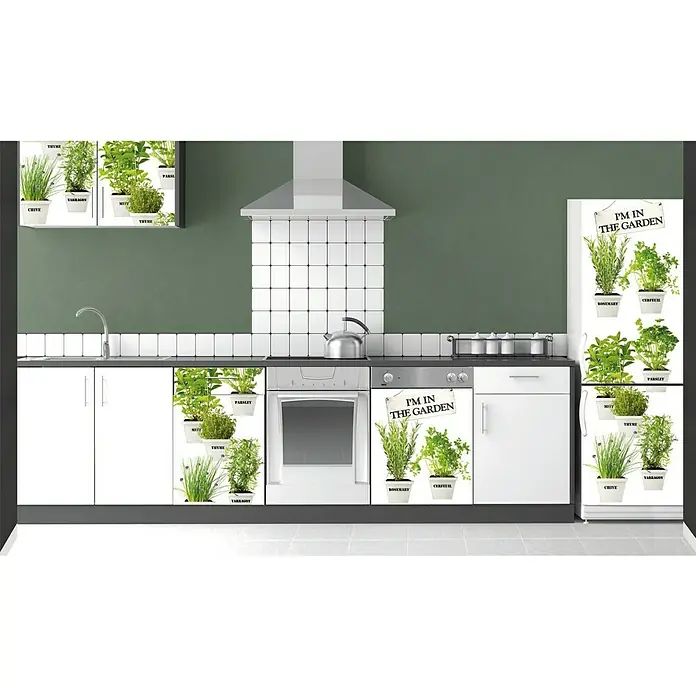 Vinilo de pared - 59,5 x 180 cm, Plástico - Diseño de cocina con vinilos de pared de hierbas aromáticas. Decora tu cocina con estos bonitos y vibrantes vinilos de hierbas aromáticas.