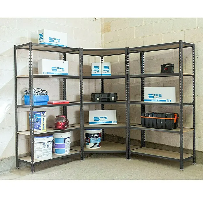 Simonrack Maderclick Eckregale-Set Maderclick Corner - H x B x T: 180 x 180 x 30 cm, Traglast pro Boden: 150 kg, Anzahl Böden: 15 Stk., Stecken, Anthrazitgrau - Vielseitige Eckregale mit stabilen Ablagen zur optimalen Raumnutzung und Lagerung verschiedener Gegenstände in Garage oder Keller.