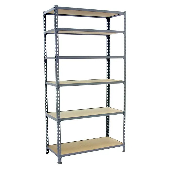 Simonrack Maderclick Metallregal Maderclick MegaPlus - H x B x T: 250 x 120 x 50 cm, Traglast pro Boden: 200 kg, Anzahl Böden: 6 Stk., Stecken, Grau - Ein stabiles Metallregal mit fünf Holzböden, ideal für Lagerung und Organisation in Werkstatt oder Garage.