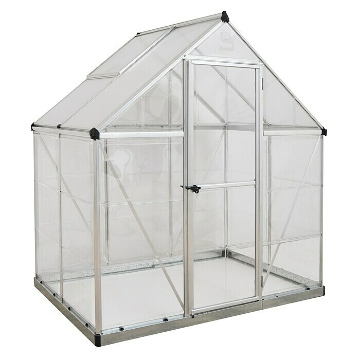 Palram – Canopia Gewächshaus Hybrid1,26 x 1,85 x 2,08 m, Polycarbonat, Glasstärke Seitenwände: 0,75 mm, Silber Front View