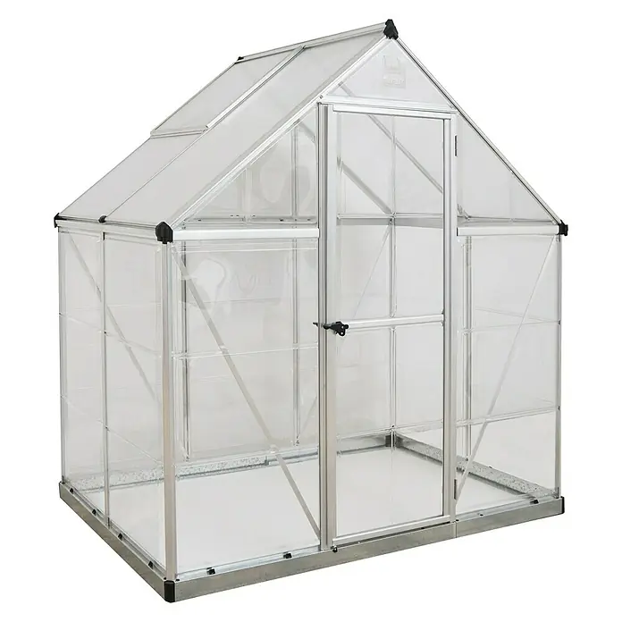 Palram – Canopia Gewächshaus Hybrid - Außenmaß inkl. Dachüberstand (B x T): 185 x 126 cm, 0,7 mm, Silber - Geräumiges Gewächshaus mit transparenten Wänden und einem stabilen Rahmen für den Anbau von Pflanzen und Gemüse.