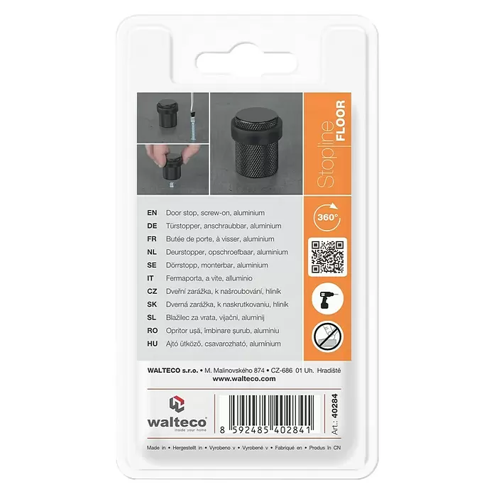 Walteco Bodentürstopper - Ø x H: 34 x 40 mm, Metall - Schwarzer anschraubbarer Türstopper aus Aluminium für Bodenmontage.