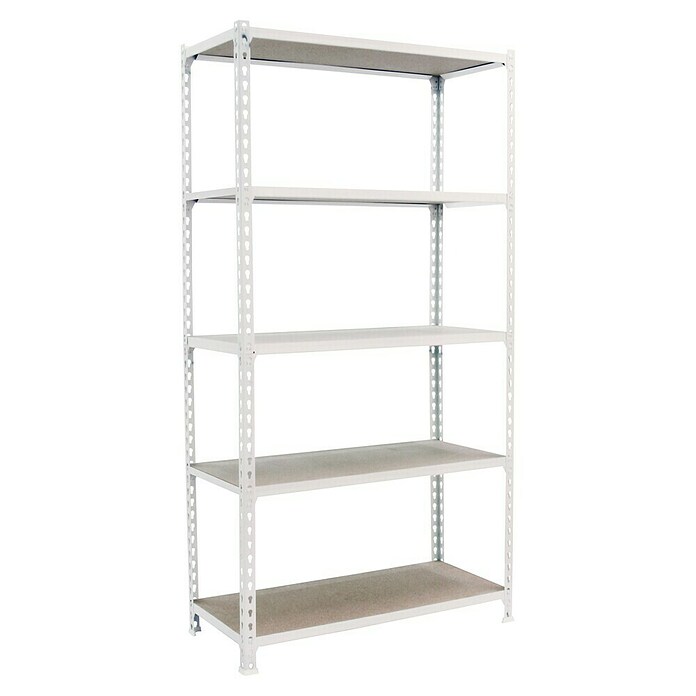 Simonrack Maderclick Estantería metálica Superplus (Al x An x Pr: 200 x 110 x 30 cm, Capacidad de carga por balda: 200 kg, Número de baldas: 5 ud., Inserción, Blanco/Madera) | BAUHAUS