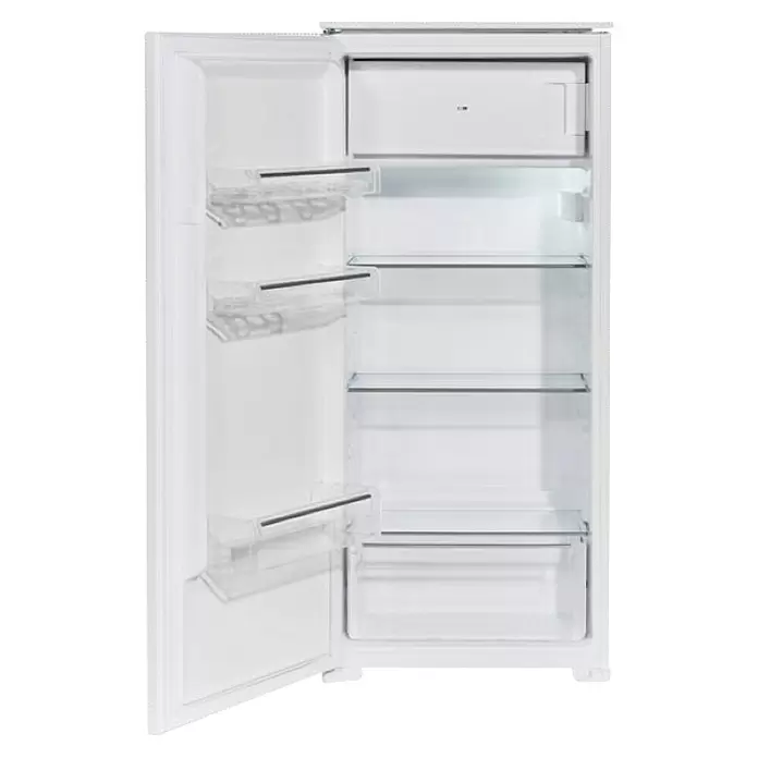 Wolkenstein Kühl-Gefrierkombination WKS190.4EEB - Nutzinhalt Gesamt: 181 l, 54 x 54 x 123 cm, Weiß - Weißer leerer Kühlschrank mit offener Tür, zeigt Innenregale, Türfächer und Gefrierfach.