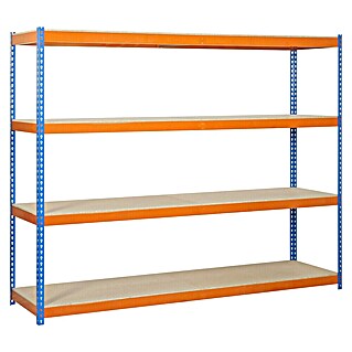 Simonrack Ecoforte Schwerlastregal Chipboard (H x B x T: 200 x 120 x 45 cm, Traglast pro Boden: 400 kg, Anzahl Böden: 4 Stk., Stecken, Blau/Orange)