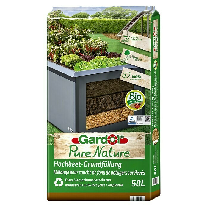 Gardol Pure Nature Hochbeet-Grundfüllung Fallschutz50 l, Natur Front View