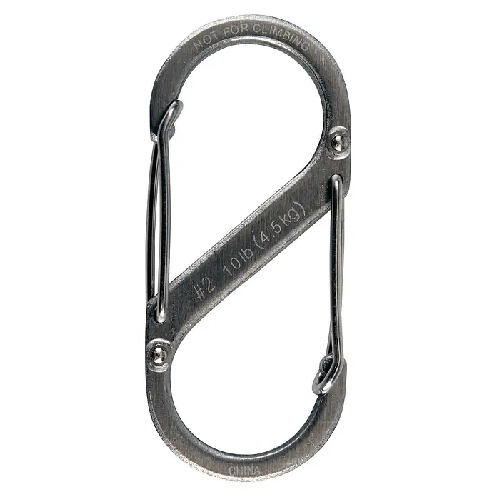 Nite Ize Doppelkarabiner - 50 x 22 mm, Edelstahl, Silber, Belastbarkeit: 4,5 kg - Karabinerhaken: Robuster Metallkarabiner mit doppelter Öffnung, ideal für Lasten bis 4.5kg, jedoch nicht zum Klettern geeignet.