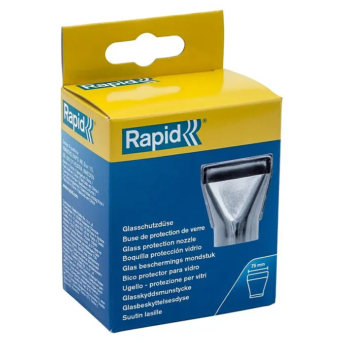 Rapid Glasschutzdüse - Breite: 75 mm, Passend für: Heißluftgebläse mit Düse Ø 35,5 mm - Verpackung der Rapid Glasschutzdüse, einem Werkzeugaufsatz zum Schutz von Glasoberflächen.