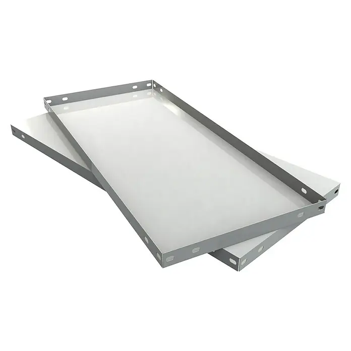 Simonrack Simonclassic Fachboden - B x T x H: 40 x 110 x 3,5 cm, Metall, Weiß - Zwei übereinander liegende, rechteckige, weiße Stahlblech-Regale mit Löchern zur Montage.