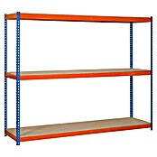 Simonrack Simontaller Schwerlastregal Simonforte Chipboard (H x B x T: 200 x 240 x 75 cm, Traglast pro Boden: 600 kg, Anzahl Böden: 3 Stk., Stecken, Blau/Orange) | BAUHAUS