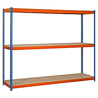 Simonrack Simontaller Schwerlastregal Simonforte Chipboard (H x B x T: 200 x 210 x 60 cm, Traglast pro Boden: 600 kg, Anzahl Böden: 3 Stk., Stecken, Blau/Orange)