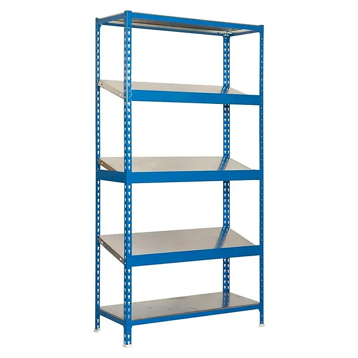Simonrack Simonclick Metallregal Simonexpo - H x B x T: 200 x 100 x 40 cm, Traglast pro Boden: 200 kg, Anzahl Böden: 5 Stk., Stecken, Blau/Silber - Blaues Regal mit fünf Regalböden zur Aufbewahrung von Gegenständen, robust und vielseitig für Lager und Werkstatt.