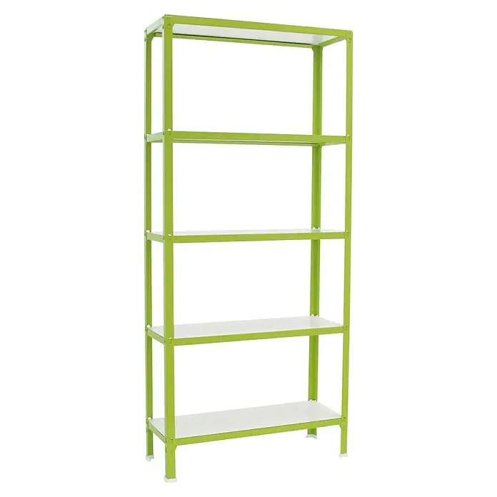 Simonrack Simonhome Metallregal Click Wood Mini - H x B x T: 180 x 80 x 30 cm, Traglast pro Boden: 150 kg, Anzahl Böden: 5 Stk., Stecken, Grün/Weiß - Grünes Regal mit fünf weißen Böden zur Aufbewahrung und Organisation von Gegenständen. Vielseitige Regallösung für verschiedene Räume.