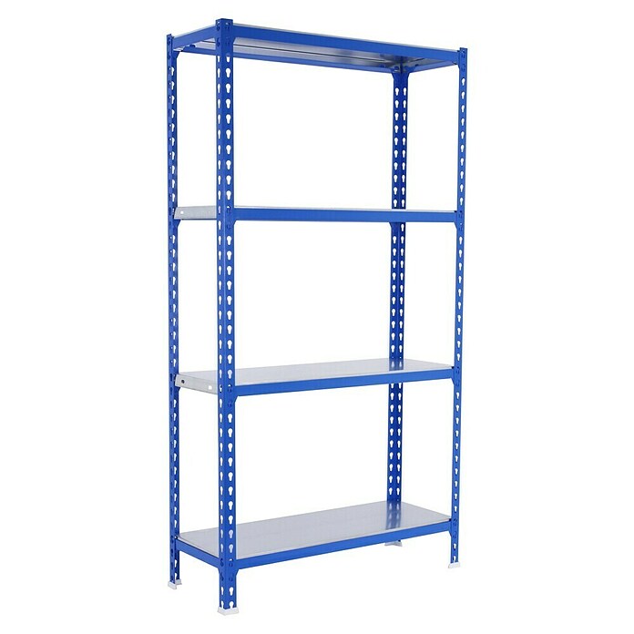 Simonrack Simonclick Metallregal Simonclick Plus (H x B x T: 150 x 100 x 30 cm, Traglast pro Boden: 180 kg, Anzahl Böden: 4 Stk., Stecken, Blau/Silber) | BAUHAUS