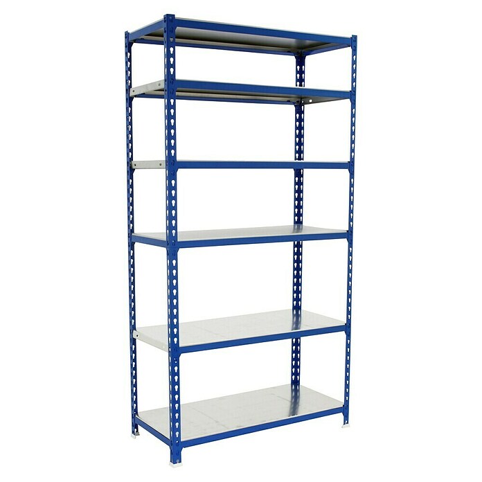 Simonrack Simonclick Metallregal Simonclick Mini (H x B x T: 250 x 80 x 40 cm, Traglast pro Boden: 180 kg, Anzahl Böden: 6 Stk., Stecken, Blau/Silber) | BAUHAUS