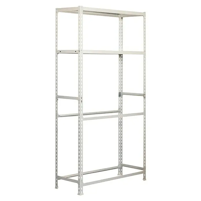 Simonrack Simonauto Reifenregal Simongarage Plus - H x B x T: 200 x 100 x 40 cm, Traglast pro Träger: 200 kg, Anzahl Böden: 2 Stk., Stecken, Weiß - Aufnahme eines weißen Regalsystems. Ideal für Lagerung, bietet das System robuste Bauweise für vielfältige Anwendungen.
