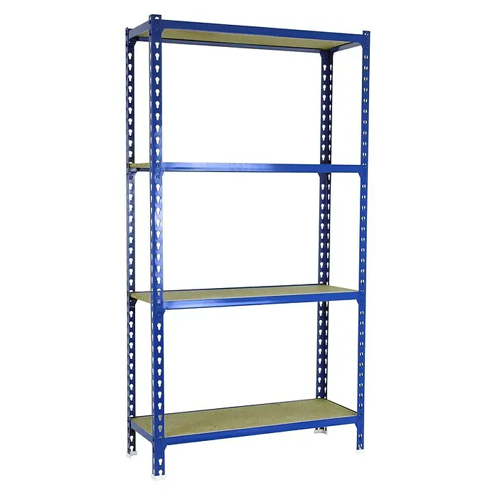 Simonrack Maderclick Metallregal Maderclick - H x B x T: 150 x 90 x 30 cm, Traglast pro Boden: 150 kg, Anzahl Böden: 4 Stk., Stecken, Blau - Ein blaues Regal mit vier Regalböden, ideal für Lagerung und Organisation. Robuste Konstruktion für vielfältige Anwendungen.
