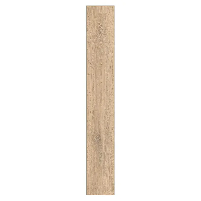 Krono Original Laminat Super Natural - Blonde Oak, Landhausdiele, 1.288 x 195 x 8 mm - Nahaufnahme einer einzelnen Diele mit einem natürlich wirkenden Holzmaserungsmuster. Die Diele hat eine helle, neutrale Farbgebung.