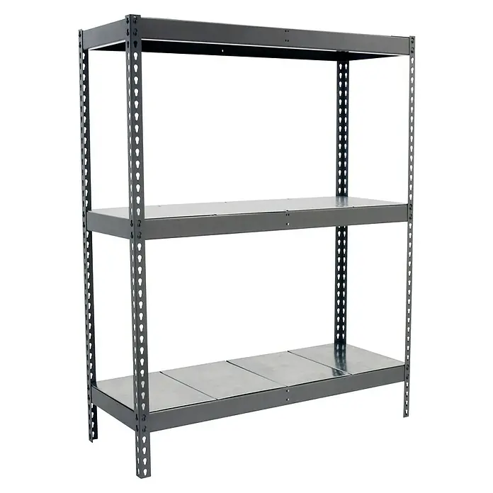 Simonrack Simonforte Schwerlastregal Simonforte Metall - H x B x T: 150 x 120 x 75 cm, Traglast pro Boden: 600 kg, Anzahl Böden: 3 Stk., Stecken, Grau/Silber - Das Bild zeigt ein graues Metallregal mit drei Ablageflächen und einem stabilen Rahmen, ideal für Lagerung und Organisation in verschiedenen Umgebungen.