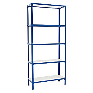 Simonrack Simonhome Metallregal Click Wood Mini (H x B x T: 180 x 80 x 30 cm, Traglast pro Boden: 150 kg, Anzahl Böden: 5 Stk., Stecken, Blau/Weiß)