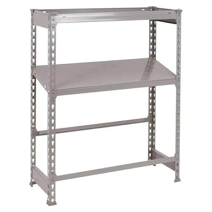 Simonrack Simonbottle Getränkekistenregal Shelf - H x B x T: 100 x 80 x 30 cm, Anzahl Böden: 3 Stk., Traglast Einlegeboden: 100 kg, Stecken, Grau - Ein graues Regal mit zwei Regalböden und einem Querbalken, ideal für Lagerung und Organisation in Werkstätten oder Garagen.