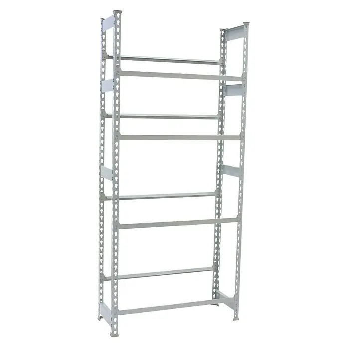 Simonrack Simonbottle Getränkekistenregal Bottleclick - H x B x T: 200 x 80 x 30 cm, Traglast Einlegeboden: 100 kg, Anzahl Böden: 4 Stk., Stecken, Grau - Das Bild zeigt ein Metallregal mit mehreren Ebenen, ideal zur Lagerung und Organisation von Gegenständen in Werkstatt oder Lagerraum.
