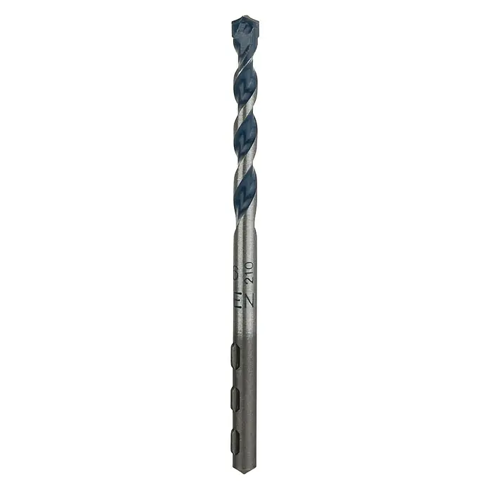 Bosch Beton- & Steinbohrer CYL-5 - Durchmesser Bohrer: 6 mm, Arbeitslänge: 50 mm - Nahaufnahme eines Steinbohrers mit blauen Spiralen und einer Spitze für präzises Bohren in Stein und Mauerwerk.