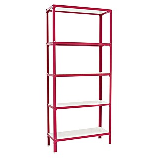 Simonrack Simonhome Metallregal Click Wood Plus (H x B x T: 180 x 100 x 30 cm, Traglast pro Boden: 150 kg, Anzahl Böden: 5 Stk., Stecken, Rosa/Weiß)