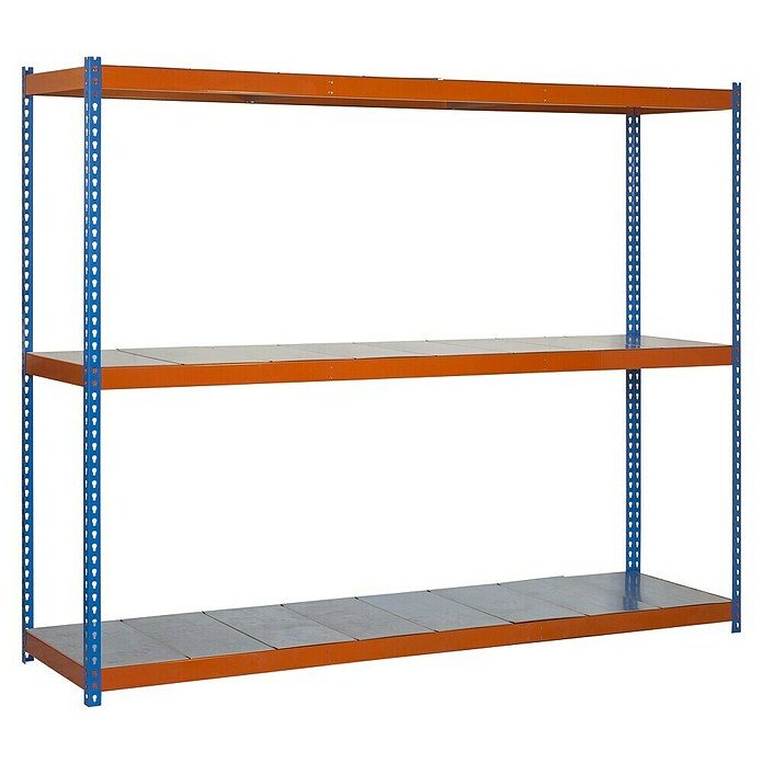 Simonrack Simontaller Metallregal Ecoforte Metall (H x B x T: 200 x 150 x 60 cm, Traglast pro Boden: 400 kg, Anzahl Böden: 3 Stk., Stecken, Blau/Orange) | BAUHAUS