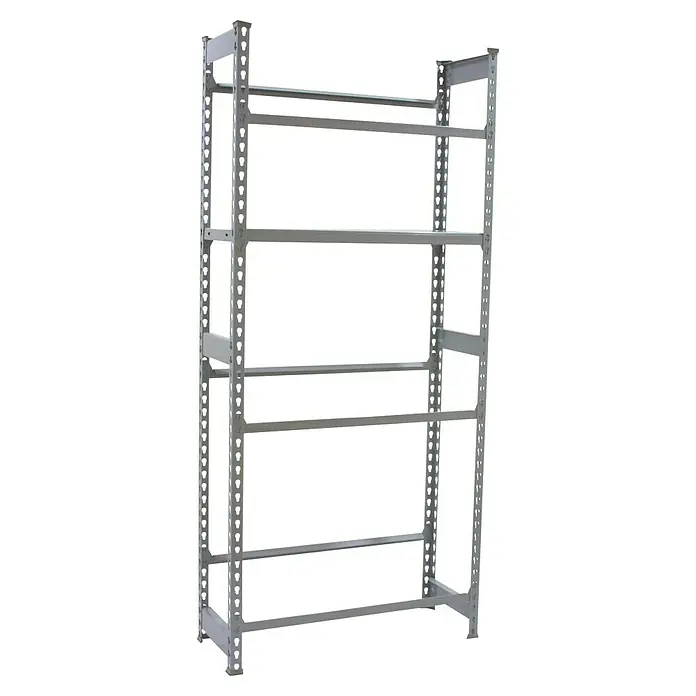 Simonrack Simonbottle Getränkekistenregal Shelf - H x B x T: 180 x 80 x 30 cm, Anzahl Böden: 4 Stk., Traglast Einlegeboden: 100 kg, Stecken, Grau - Auf dem Foto ist ein graues Metallregal mit vier Regalböden zu sehen, das ideal für Lager- oder Ausstellungszwecke ist.