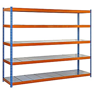 Simonrack Simontaller Schwerlastregal Simonforte Metall (H x B x T: 200 x 210 x 60 cm, Traglast pro Boden: 600 kg, Anzahl Böden: 5 Stk., Stecken, Blau/Orange/Silber)