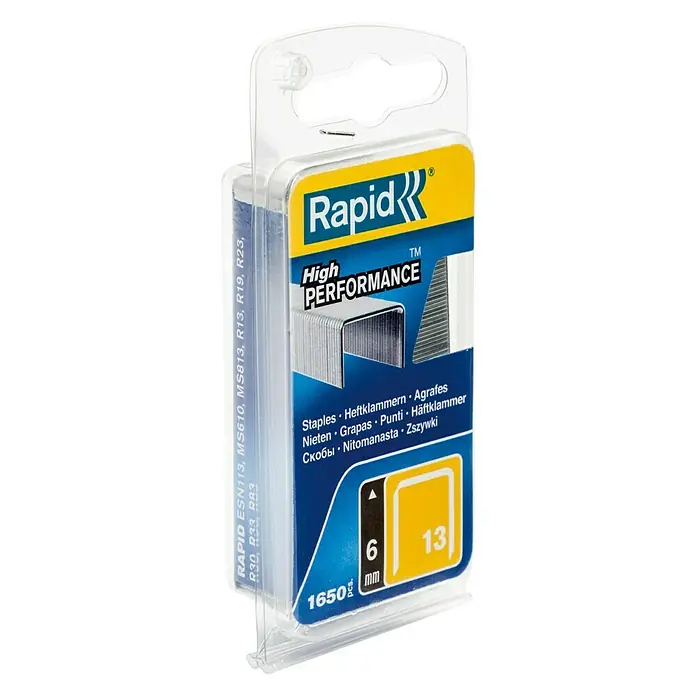 Rapid Feindrahtklammer Typ 13 - Länge: 6 mm, Rückenbreite: 10,6 mm, 1.600 Stk. - Rapid High Performance Heftklammern, 6 mm x 13 mm, 1650 Stück, für schnelles und zuverlässiges Heften im Büro oder zu Hause.