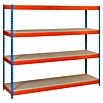 Simonrack Simonforte Estantería para cargas pesadas Chipboard (Al x An x Pr: 200 x 210 x 90 cm, Capacidad de carga por balda: 500 kg, Número de baldas: 4 ud., Inserción, Azul/Naranja) | BAUHAUS