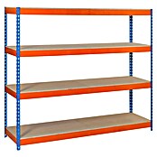 Simonrack Simontaller Schwerlastregal Simonforte Chipboard (H x B x T: 200 x 210 x 90 cm, Traglast pro Boden: 500 kg, Anzahl Böden: 4 Stk., Stecken, Blau/Orange) | BAUHAUS