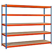 Simonrack Simontaller Schwerlastregal Simonforte Chipboard (H x B x T: 250 x 120 x 75 cm, Traglast pro Boden: 600 kg, Anzahl Böden: 5 Stk., Stecken, Blau/Orange) | BAUHAUS