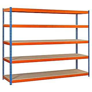 Simonrack Simontaller Schwerlastregal Simonforte Chipboard (H x B x T: 250 x 120 x 45 cm, Traglast pro Boden: 600 kg, Anzahl Böden: 5 Stk., Stecken, Blau/Orange)