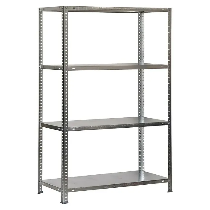 Simonrack Simonclassic Metallregal Advantage Mini - H x B x T: 150 x 80 x 40 cm, Traglast pro Boden: 75 kg, Anzahl Böden: 4 Stk., Schrauben, Silber - Abgebildetes ist ein silberfarbenes Metallregal mit vier Ablageflächen, ideal für Lagerung und Organisation.