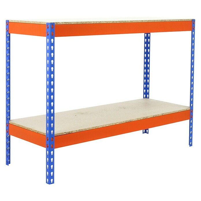 Simonrack Simontaller Metallregal Ecoforte Chipboard (H x B x T: 90 x 150 x 60 cm, Traglast pro Boden: 400 kg, Anzahl Böden: 2 Stk., Stecken, Blau/Orange) | BAUHAUS