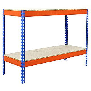 Simonrack Simontaller Metallregal Ecoforte Chipboard (H x B x T: 90 x 120 x 75 cm, Traglast pro Boden: 400 kg, Anzahl Böden: 2 Stk., Stecken, Blau/Orange)